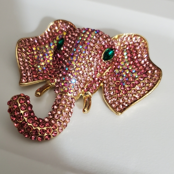 Elephant pink BIG brooch pin Swarovski crystals elements AB aurora borealis NEW - Picture 8 of 14